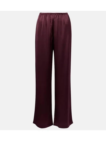 Pantaloni Leset din satin cu picior lat bordo