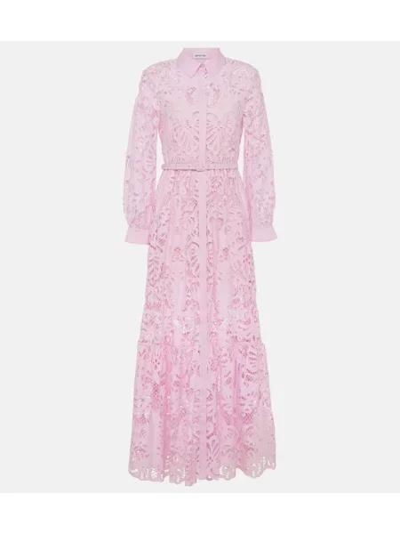 Sukienka koszulowa Self-portrait koronkowa garniturowa różowa