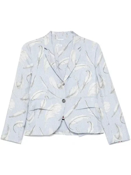 Sacou Thom Browne de mătase cu pene albastru