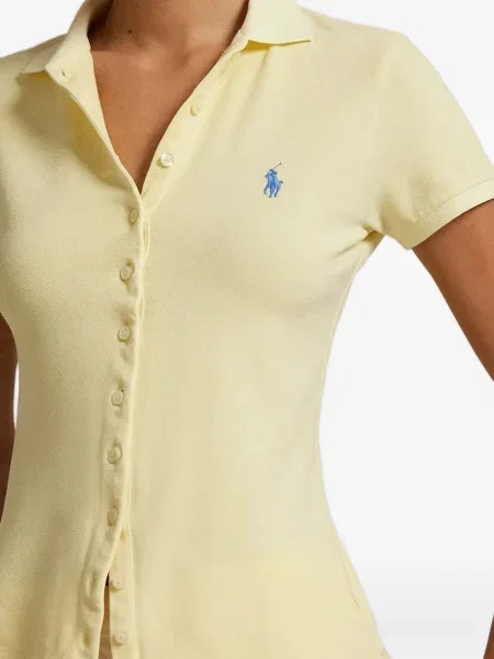 Tricou Polo Ralph Lauren cu decolteu rotund de mătase cu dungi alb