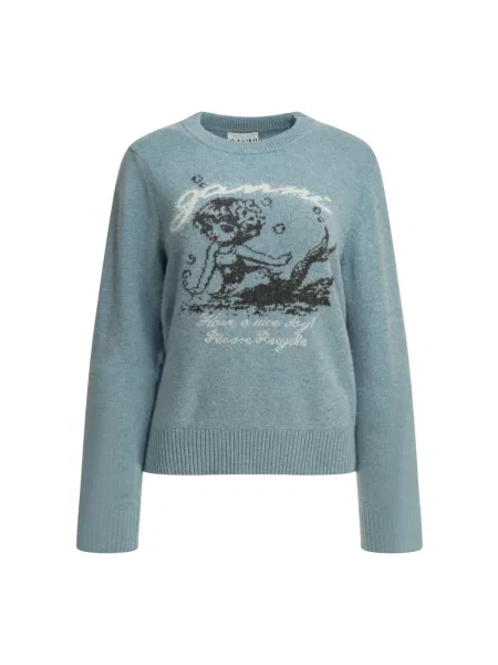 Sweter Ganni z logo niebieski