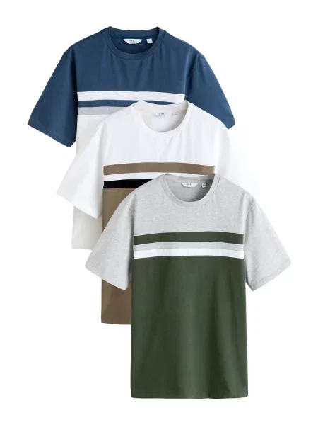 Next Tricou albastru închis / maro pueblo / verde alb