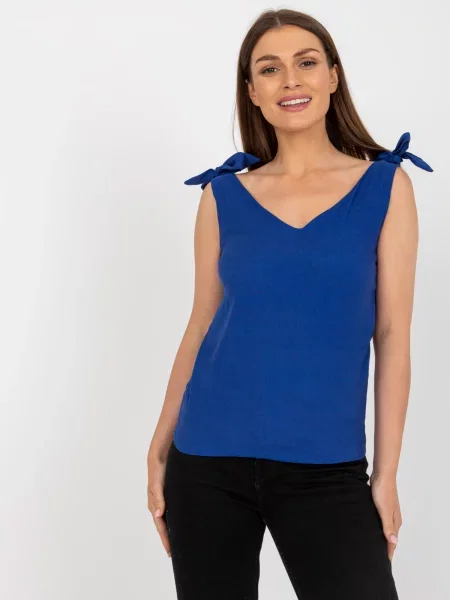 Tricou Fashionhunters cu decolteu în V albastru