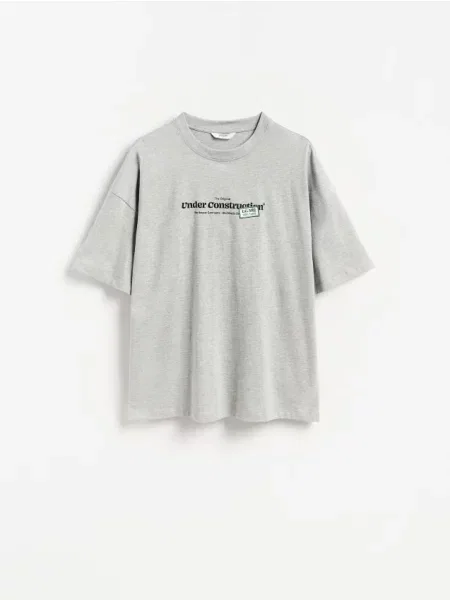 Reserved Tricou oversized cu imprimeu deschis gri
