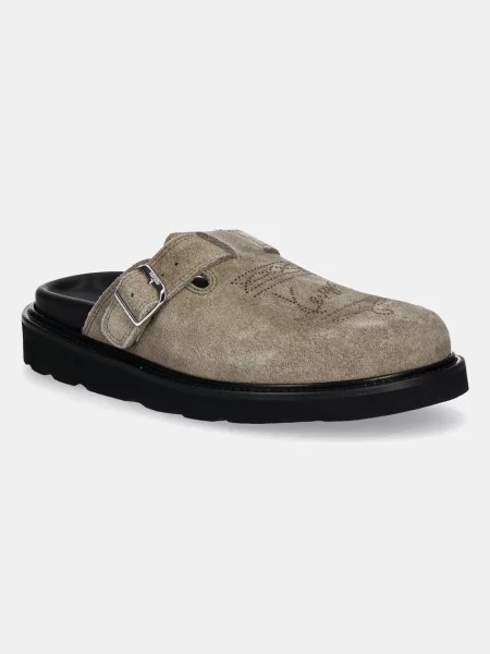 Kenzo klapki zamszowe Matto Clogs na koturnie zielony