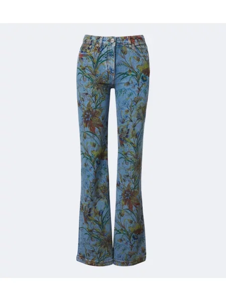 Blugi evazați Etro cu model floral evazate albastru