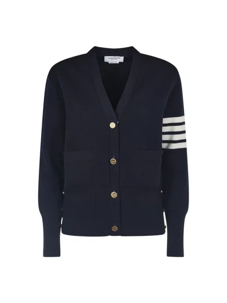 Kardigan Thom Browne wełniany z dekoltem w serek niebieski