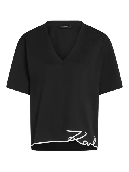 Tricou Karl Lagerfeld cu decolteu în V scurt negru
