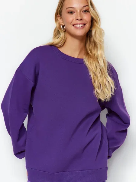 Hanorac crewneck Trendyol tricotate cu decolteu rotund violet