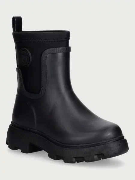 Tommy Hilfiger cizme Wellington pentru femei TH STAMP WARM ANKLE RAIN BOOT negru