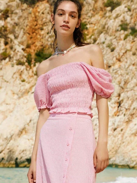 Z ovratnikom bluza Defacto s kratkimi rokavi roza