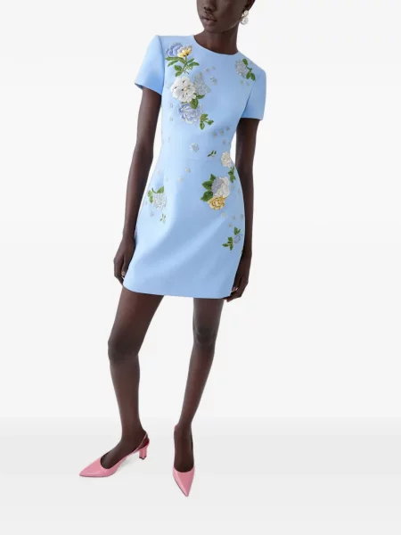Rochie mini Carolina Herrera cu funde cu model floral albastru