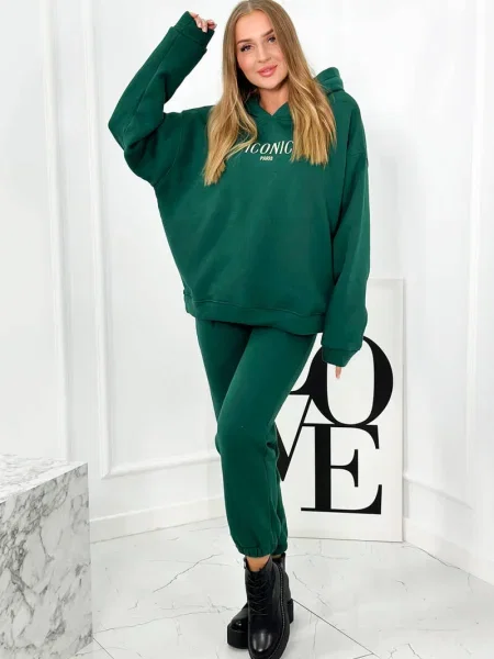 Pantaloni Kesi cu broderie verde