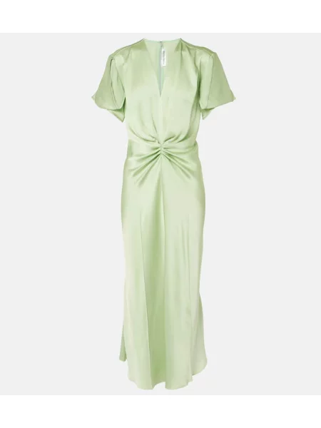 Rochie midi Victoria Beckham din satin până la genunchi de costum verde