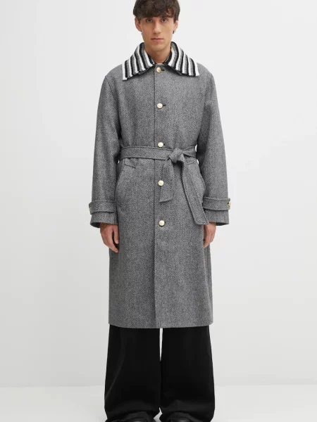 Vlněný kabát Drôle de Monsieur Le Manteau Tweed šedý