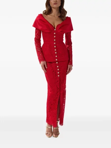 Rochie maxi Silk Love & Lace de mătase roșu