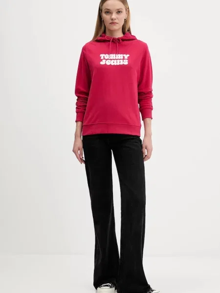 Tommy Jeans Bombažen pulover roza