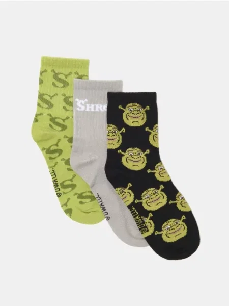 Sinsay Ponožky s bavlnou balení 3 párů Shrek tmavě zelená