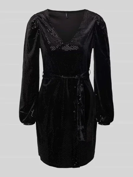 Sukienka casualowa taliowana z błyszczącym obszyciem model ‘SENSA’ Vero Moda czarna