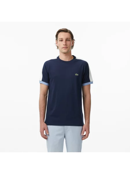 Lacoste T-Shirt Z Okrągłym Dekoltem Z Blokadą Koloru Regular Fit granatowy