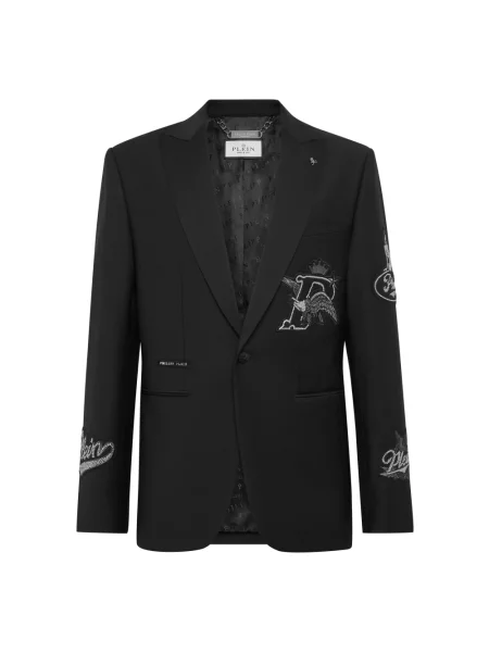 Marynarka Philipp Plein wełniana z łatami czarna
