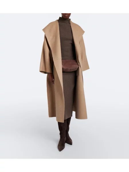 Palton Max Mara cu glugă de mohair bej