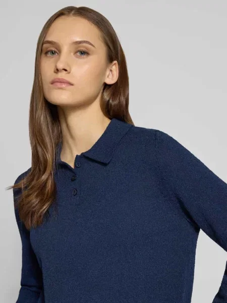 Długi Sweter z dzianiny Polo z przędzy Bouclé Review granatowy