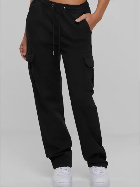 Pantaloni cargo Urban Classics cu talie înaltă din țesătură twill negru
