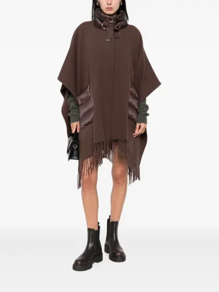 Matlasat poncho Herno cu franjuri maro