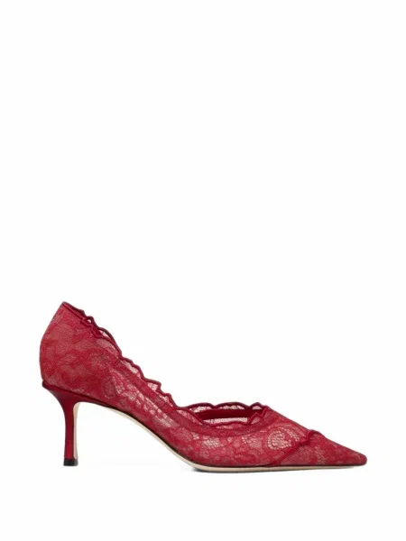 Pantofi cu toc Jimmy Choo din dantelă roșu
