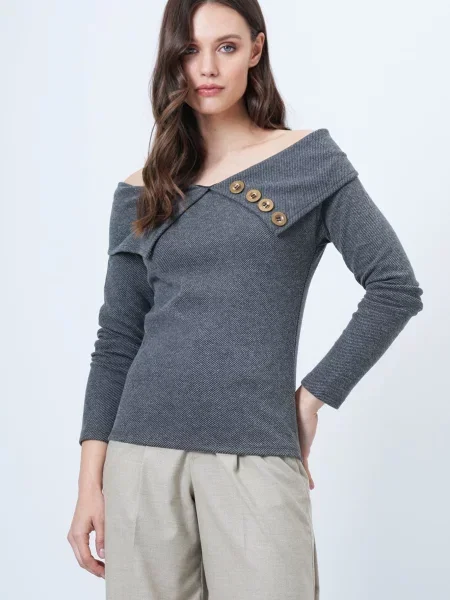 Trend Alaçatı Stili Tricou închis gri