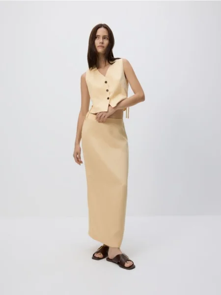 Reserved Spódnica midi z lnem jasnożółty