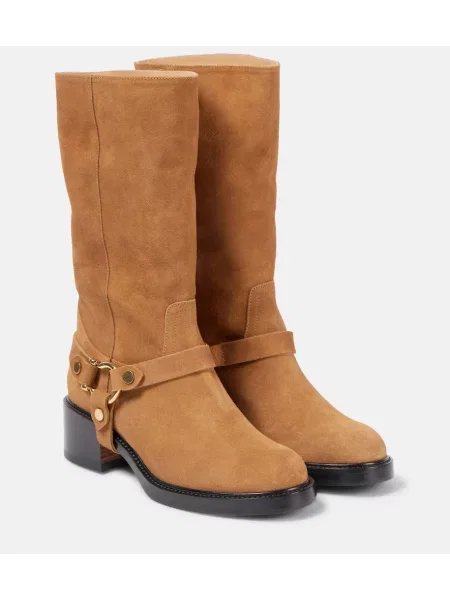 Botine Chloé din piele de căprioară biker bej