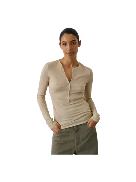 Długi top Soeur z długim rękawem beżowy