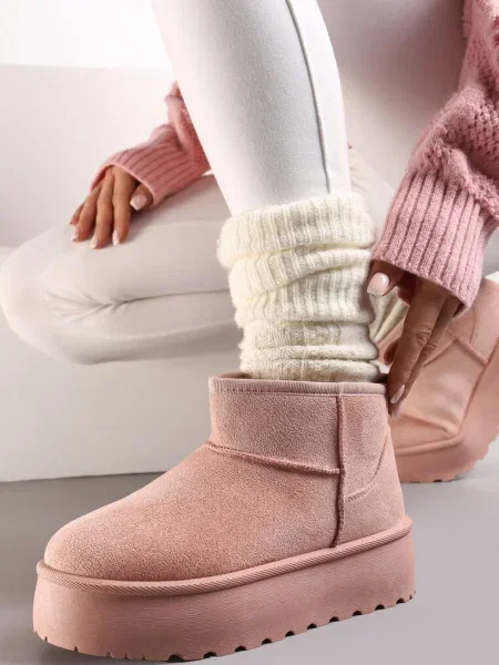 Cizme de zapada scurte pe talpa groasa Aranwen roz