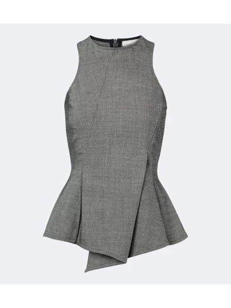 Top Magda Butrym de lână cu model herringbone gri