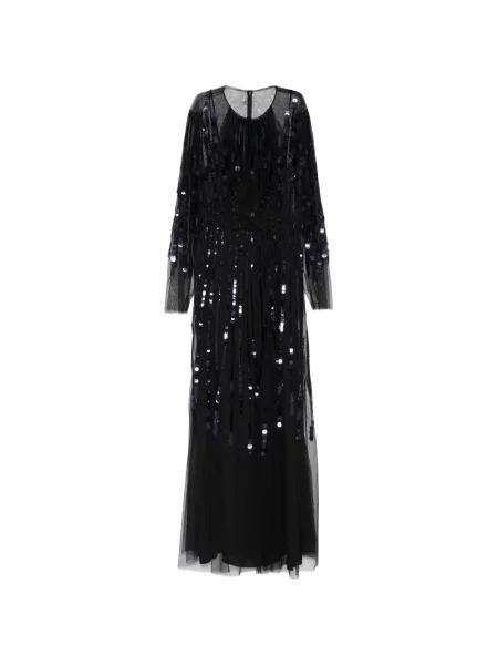 Rochie maxi Alberta Ferretti cu paiete din tul negru