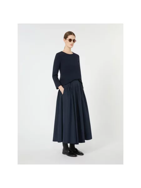 Lniana spódnica midi Max Mara niebieska