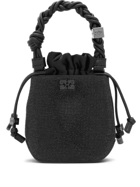 Torebka Ganni skórzana pleciona czarna