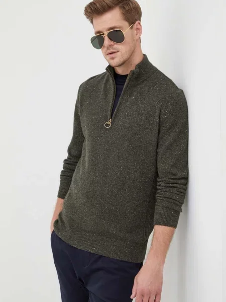 Barbour pulover de lana barbati cu turtleneck verde