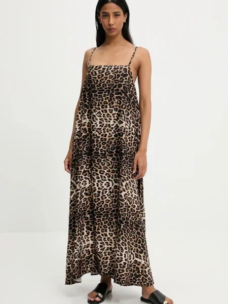 Answear Lab sukienka maxi rozkloszowana brązowy