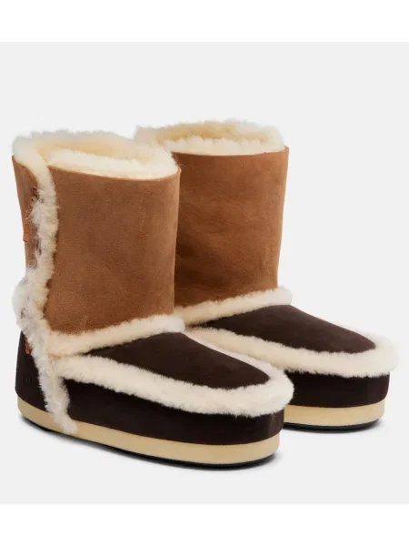 Cizme scurte Moon Boot din piele de căprioară maro