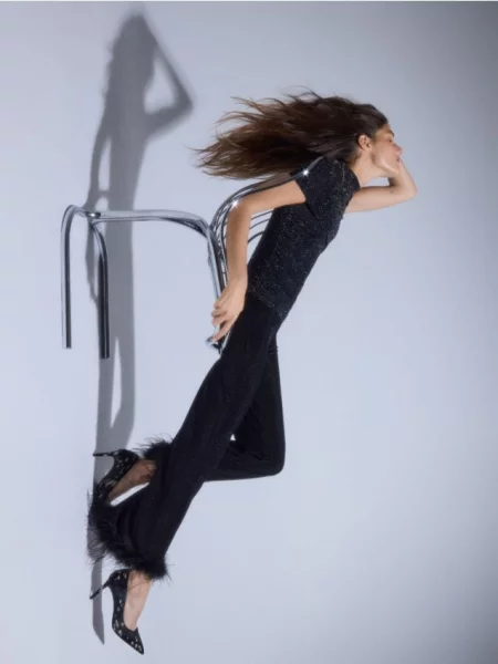 Reserved Spodnie z piórami czarny