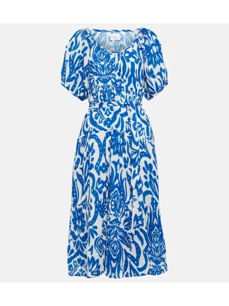 Zamatové midi šaty Velvet s potlačou po kolená modrá