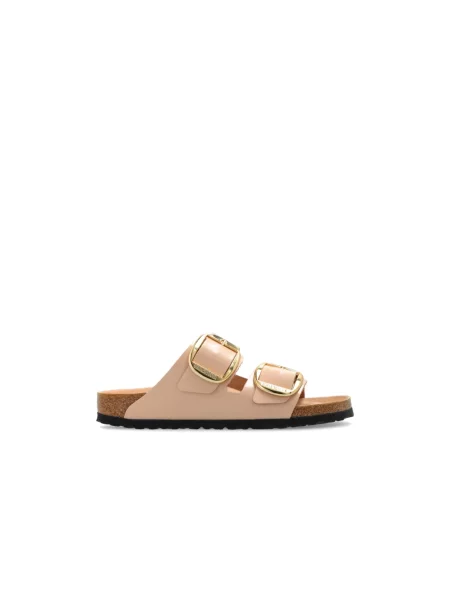 Klapki Birkenstock skórzane na sprzączkę różowe