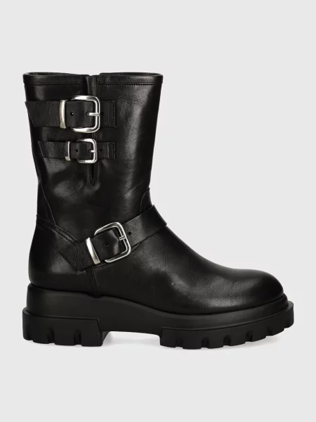 Kožené členkové topánky AGL Chunky Biker čierna