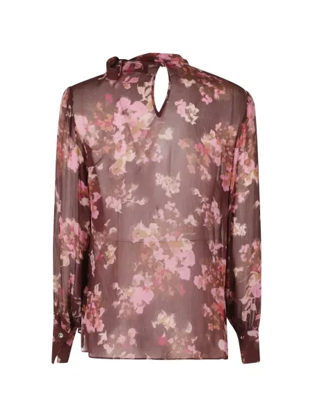 Bluză Nissa cu funde cu model floral maro