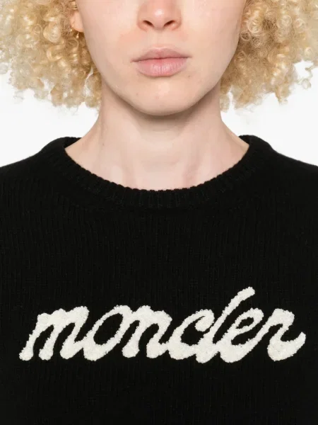 Pulover Moncler cu broderie de lână negru