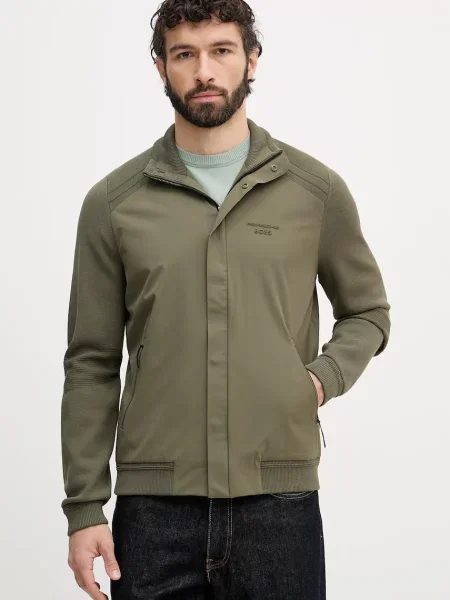 BOSS Green geacă de tranziție bărbătească cu amestec de mătase BOSS X PORSCHE verde