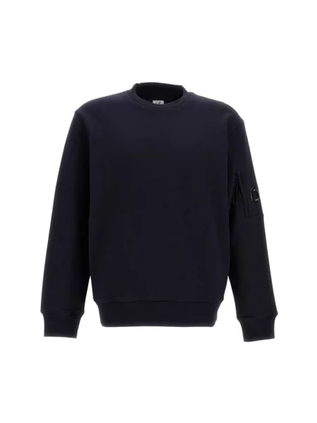 Lniany sweter C.p. Company z okrągłym dekoltem granatowy